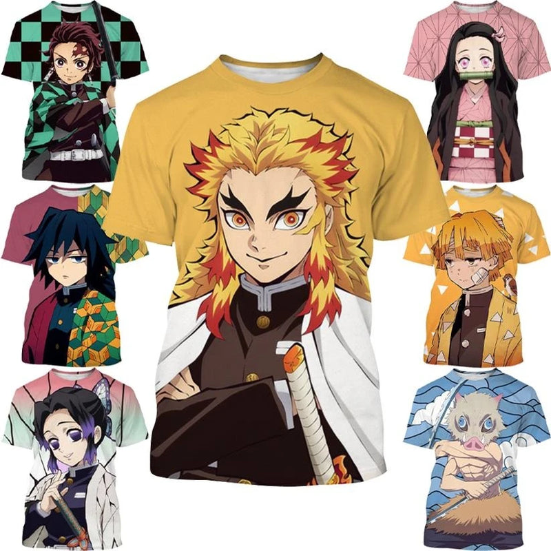 T-Shirt Anime Demon Slayer Kimetsu no Yaiba Impressão 3D